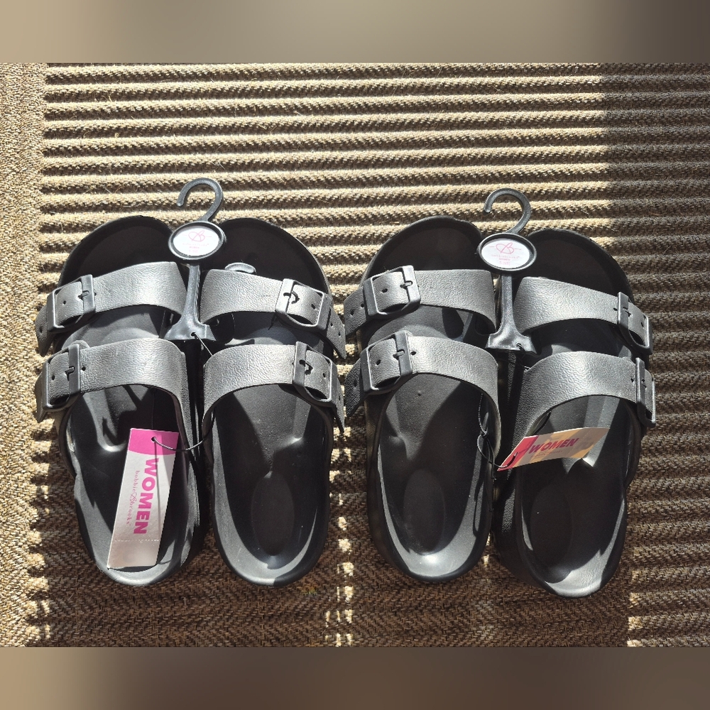 Womens Black Double-Strap Adjustable Sandals Set Of 2